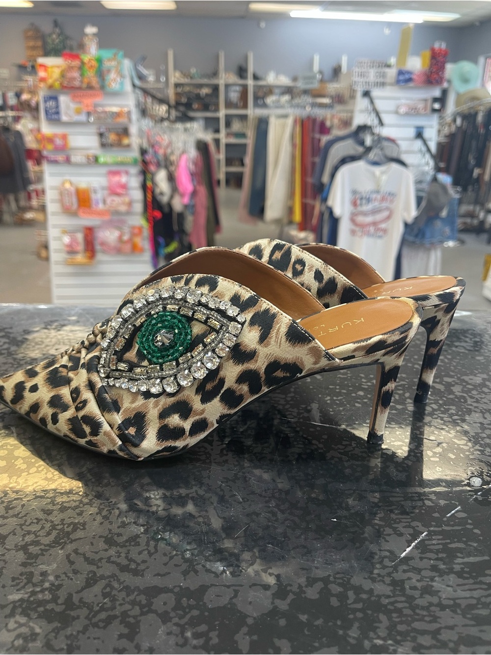 Kurt Geiger Leopard Print Mules with Crystal Eye Accent - Picture 4 of 8